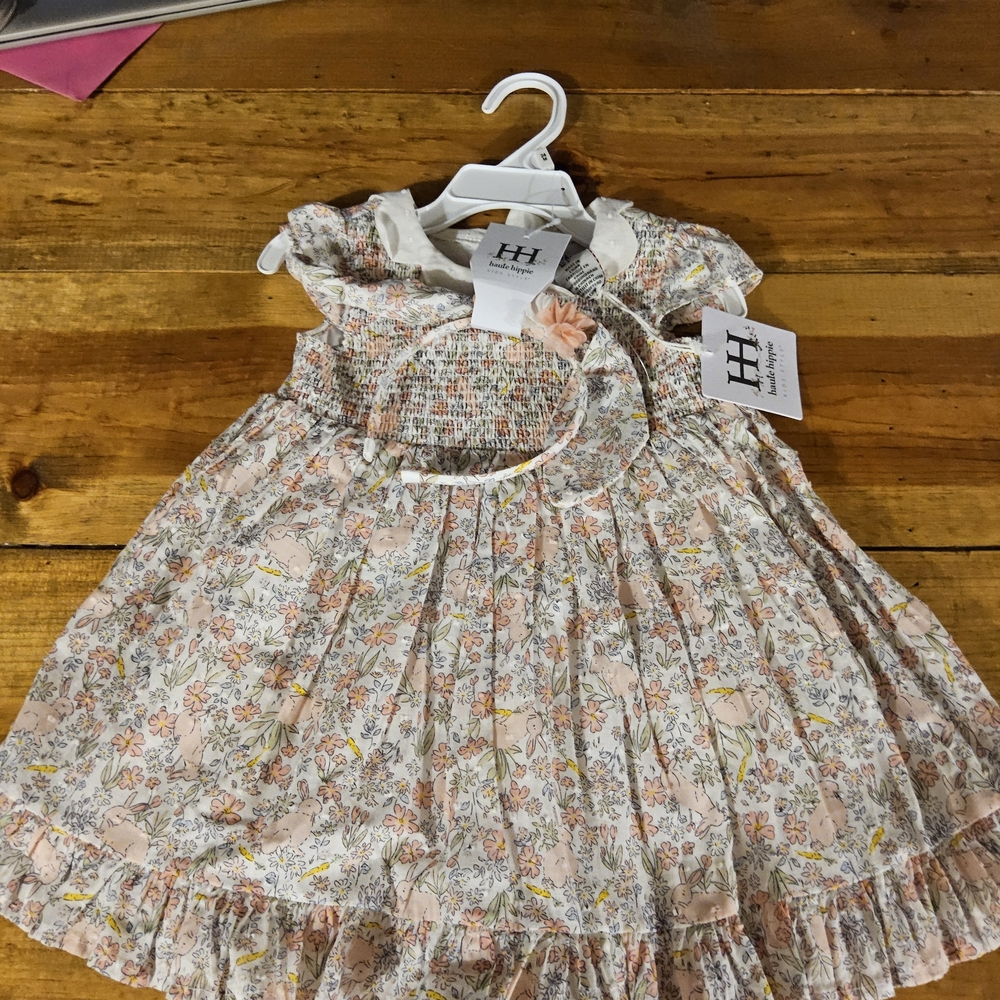 Haute Hippie Pastel Floral Smocked Dress with Ruffle Trim